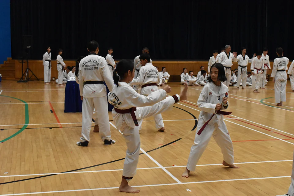Children doing Taekwondo training in Singapore